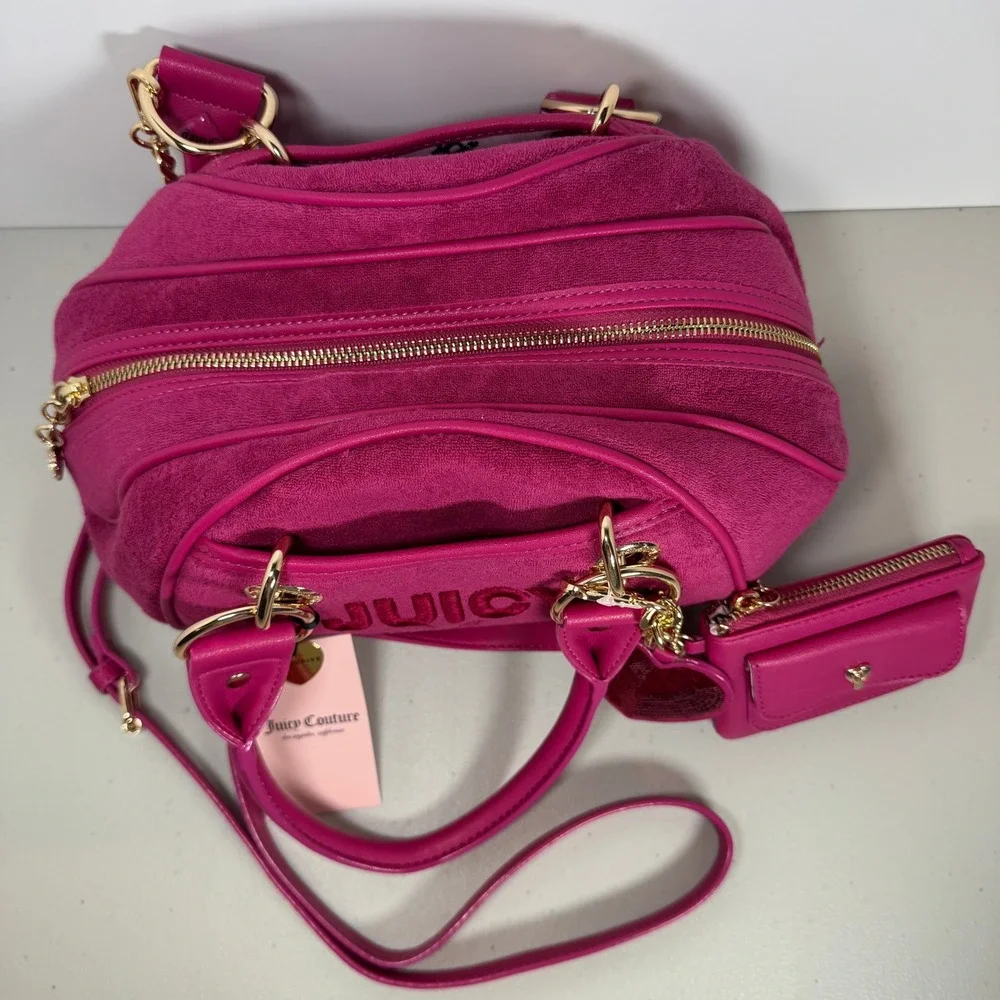 Juicy Couture Angel Velour Bowler Bag Pink Heart Charm Crossbody Tart Satchel